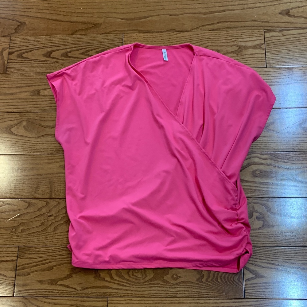 HALARA Hot Pink Wrap-Front Short Sleeve Top